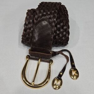 Michael Kors Brown Braided Leather Belt Horseshoe Buckle Equestrian Western